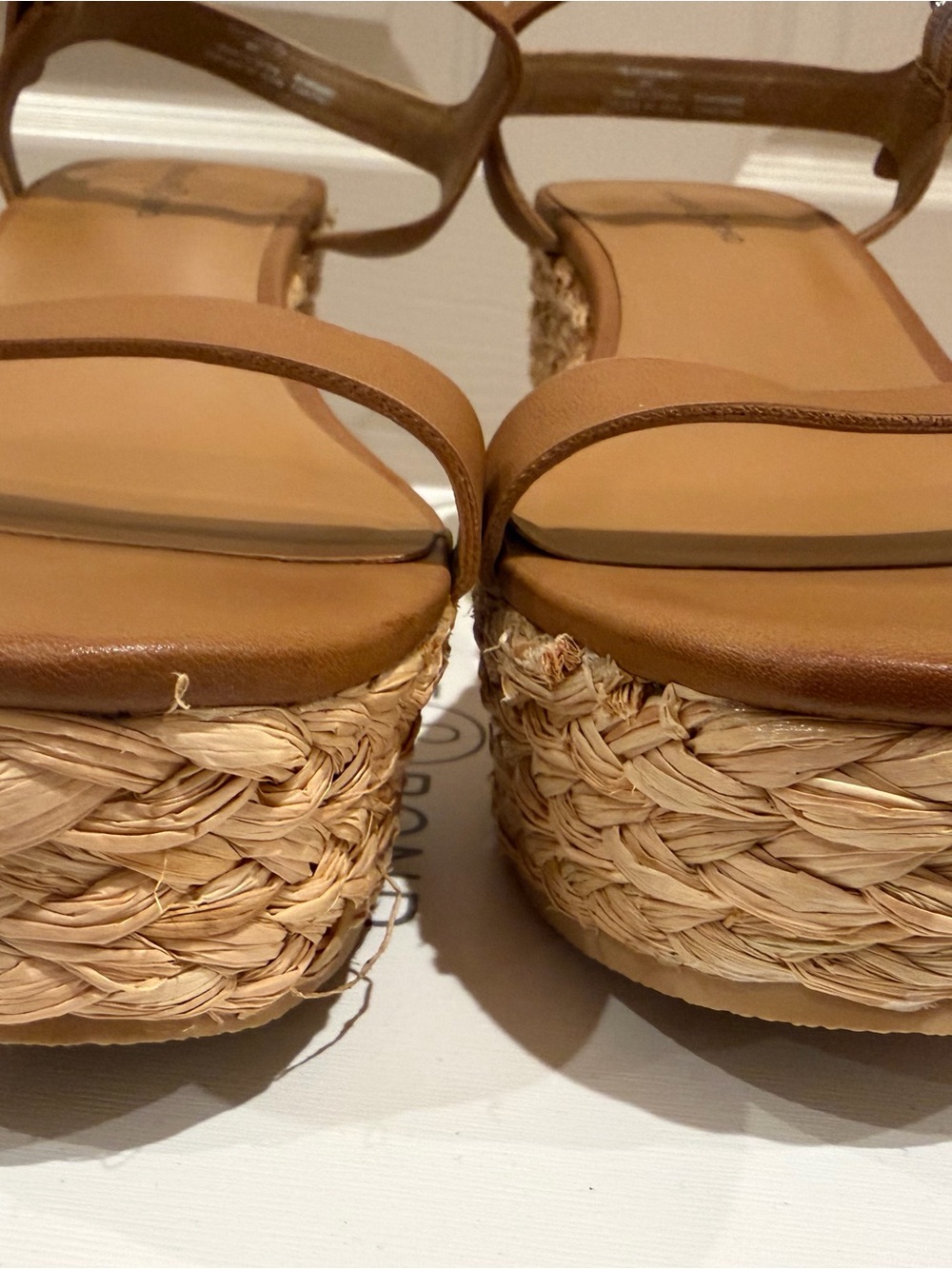 Treasure & Bond Cognac Tan Raffia Woven Platform Wedge Sandals - Picture 6 of 8